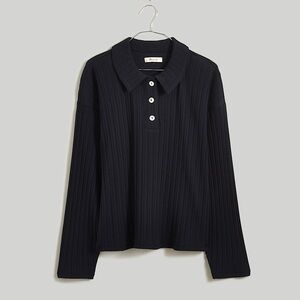 NWT Madewell Variegated Ribbed Boxy Polo Shirt Long Sleeve